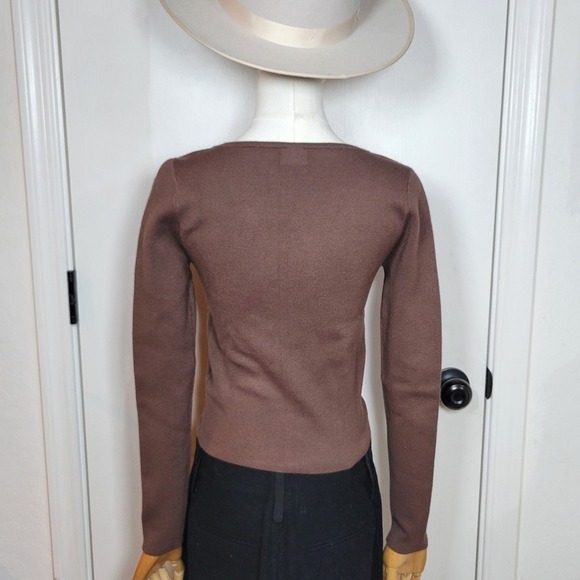 Abercrombie & Fitch Sweetheart Neck Brown Knit Long Sleeve Top Medium Fall Basic - Picture 7 of 8